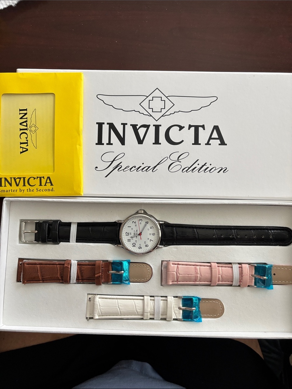 INVICTA Special Edition Watch with White Dial, Black, Brown, Pink, White Straps